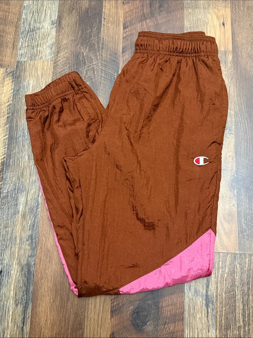 Champion P5648 Nylon Track Pants Men’s M Brown Pink Colorblock